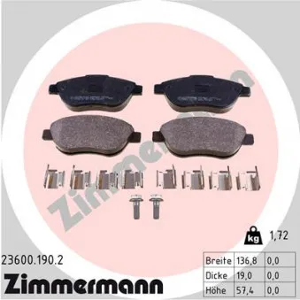Jeu de 4 plaquettes de frein avant ZIMMERMANN 23600.190.2