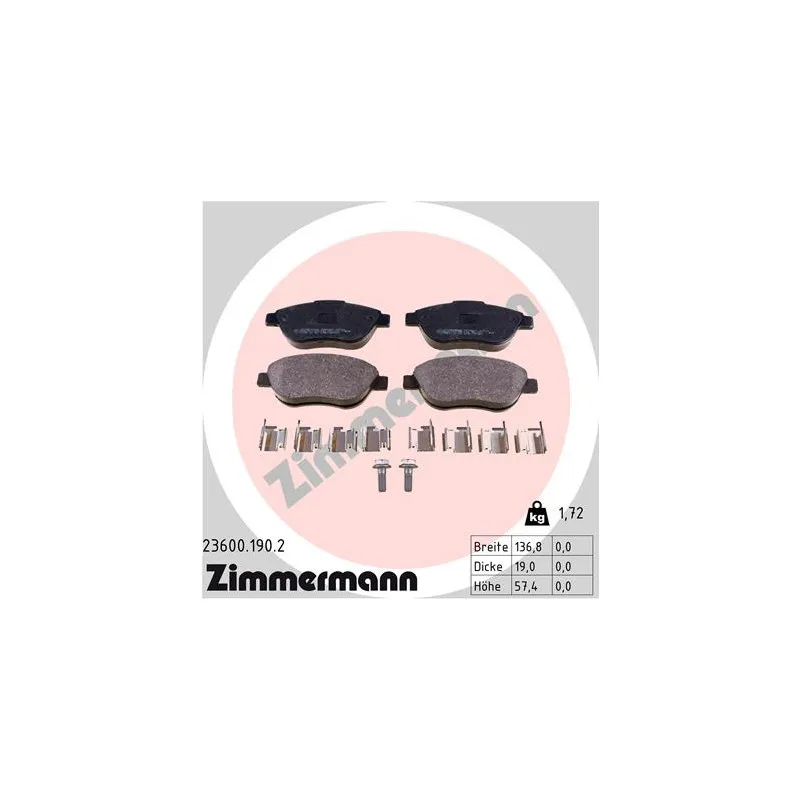 Jeu de 4 plaquettes de frein avant ZIMMERMANN 23600.190.2