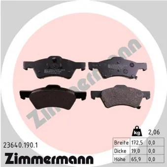 Jeu de 4 plaquettes de frein avant ZIMMERMANN 23640.190.1