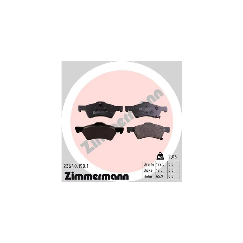 Jeu de 4 plaquettes de frein avant ZIMMERMANN 23640.190.1