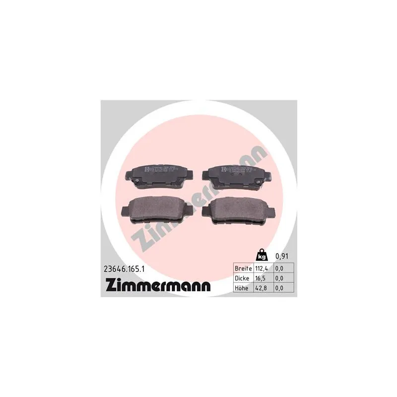 Jeu de 4 plaquettes de frein arrière ZIMMERMANN 23646.165.1