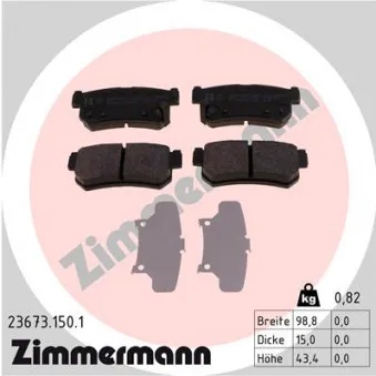 Jeu de 4 plaquettes de frein arrière ZIMMERMANN 23673.150.1