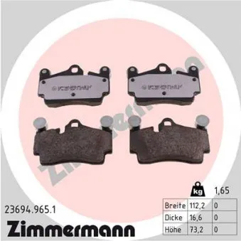 Jeu de 4 plaquettes de frein arrière ZIMMERMANN 23694.965.1