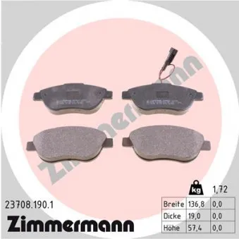 Jeu de 4 plaquettes de frein avant ZIMMERMANN 23708.190.1