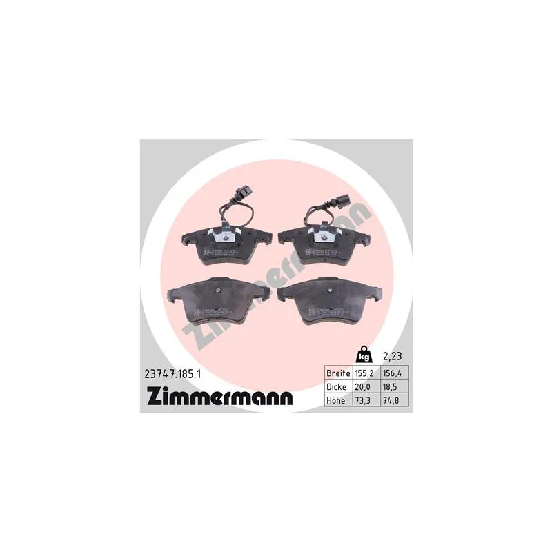 Jeu de 4 plaquettes de frein avant ZIMMERMANN 23747.185.1