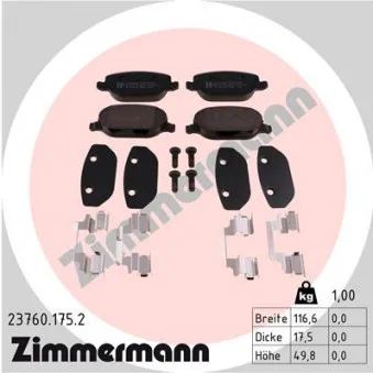 Jeu de 4 plaquettes de frein arrière ZIMMERMANN 23760.175.2
