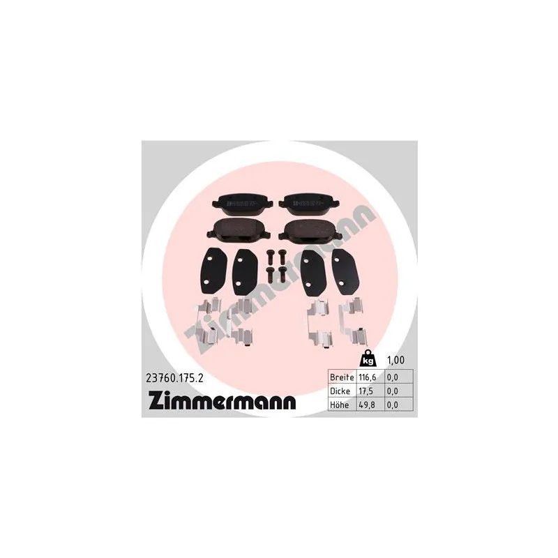 Jeu de 4 plaquettes de frein arrière ZIMMERMANN 23760.175.2
