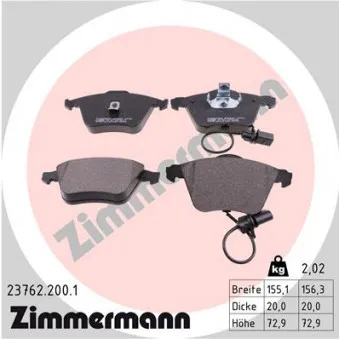 Jeu de 4 plaquettes de frein avant ZIMMERMANN 23762.200.1