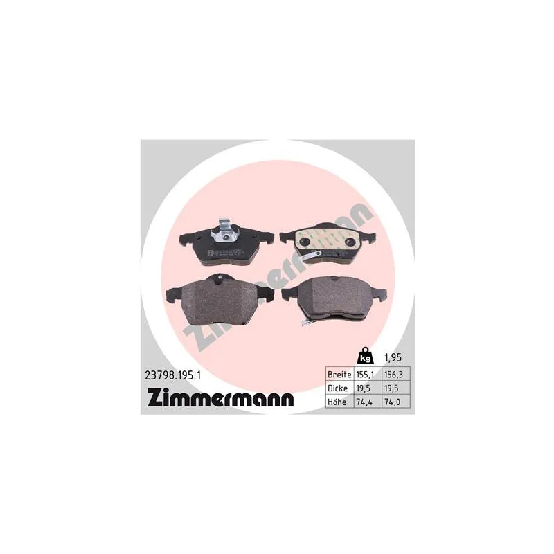 Jeu de 4 plaquettes de frein avant ZIMMERMANN 23798.195.1