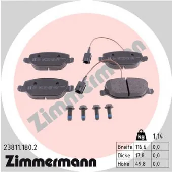 Jeu de 4 plaquettes de frein arrière ZIMMERMANN 23811.180.2