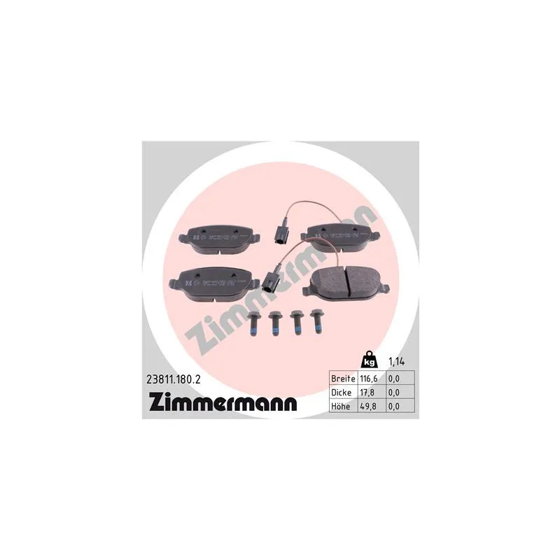 Jeu de 4 plaquettes de frein arrière ZIMMERMANN 23811.180.2