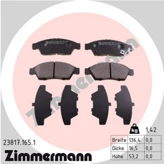 Jeu de 4 plaquettes de frein avant ZIMMERMANN 23817.165.1
