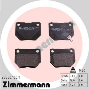 Jeu de 4 plaquettes de frein arrière ZIMMERMANN 23850.160.1