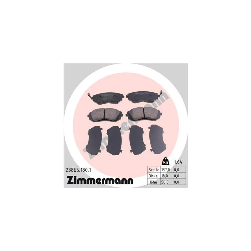 Jeu de 4 plaquettes de frein avant ZIMMERMANN 23865.180.1