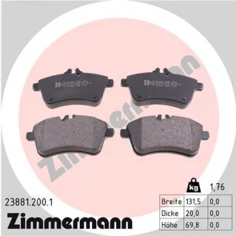 Jeu de 4 plaquettes de frein avant ZIMMERMANN 23881.200.1