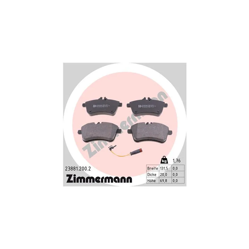 Jeu de 4 plaquettes de frein avant ZIMMERMANN 23881.200.2
