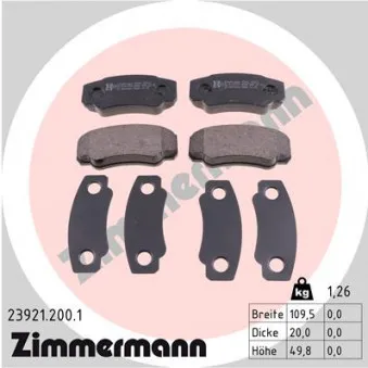 Jeu de 4 plaquettes de frein arrière ZIMMERMANN 23921.200.1