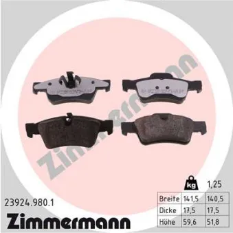 Jeu de 4 plaquettes de frein arrière ZIMMERMANN 23924.980.1