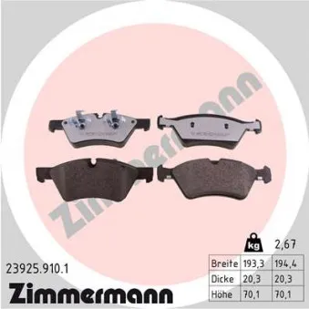 Jeu de 4 plaquettes de frein avant ZIMMERMANN 23925.910.1