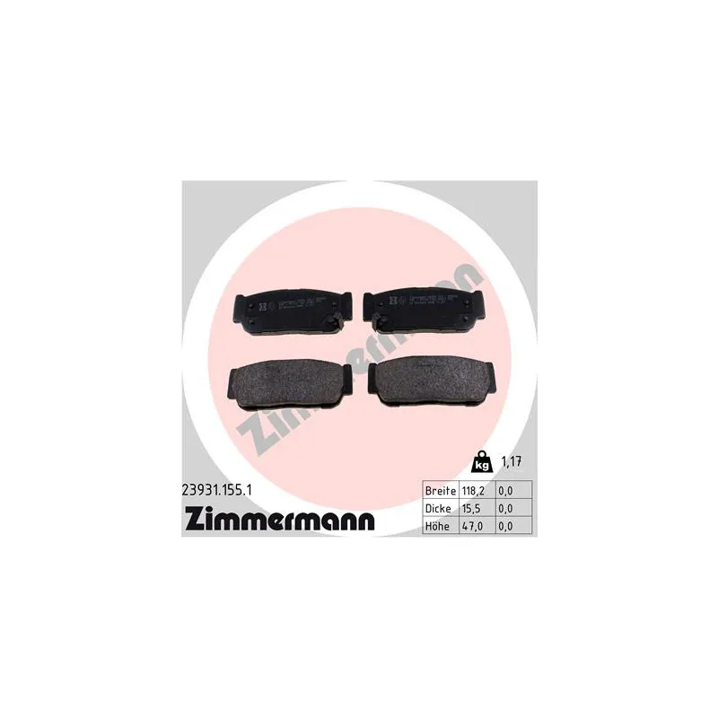Jeu de 4 plaquettes de frein arrière ZIMMERMANN 23931.155.1