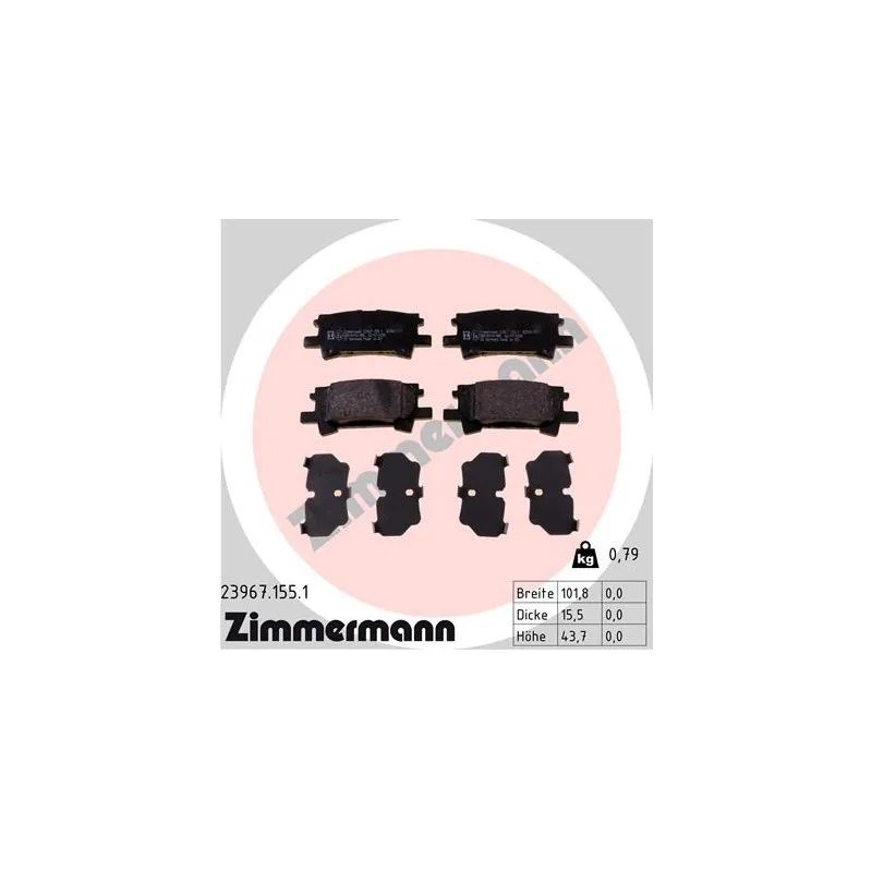 Jeu de 4 plaquettes de frein arrière ZIMMERMANN 23967.155.1