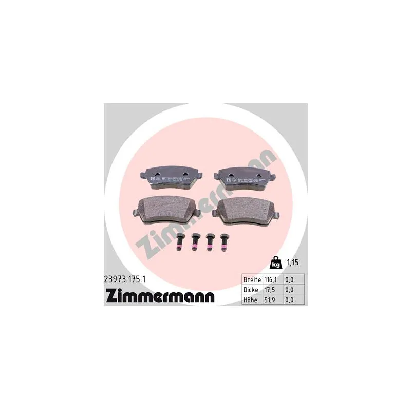 Jeu de 4 plaquettes de frein avant ZIMMERMANN 23973.175.1