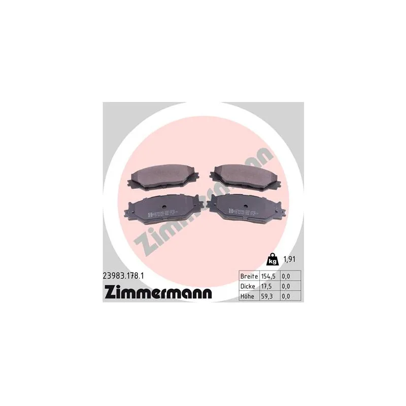 Jeu de 4 plaquettes de frein avant ZIMMERMANN 23983.178.1
