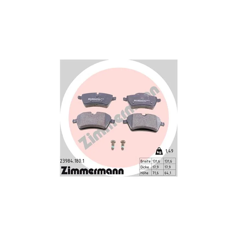 Jeu de 4 plaquettes de frein avant ZIMMERMANN 23984.180.1