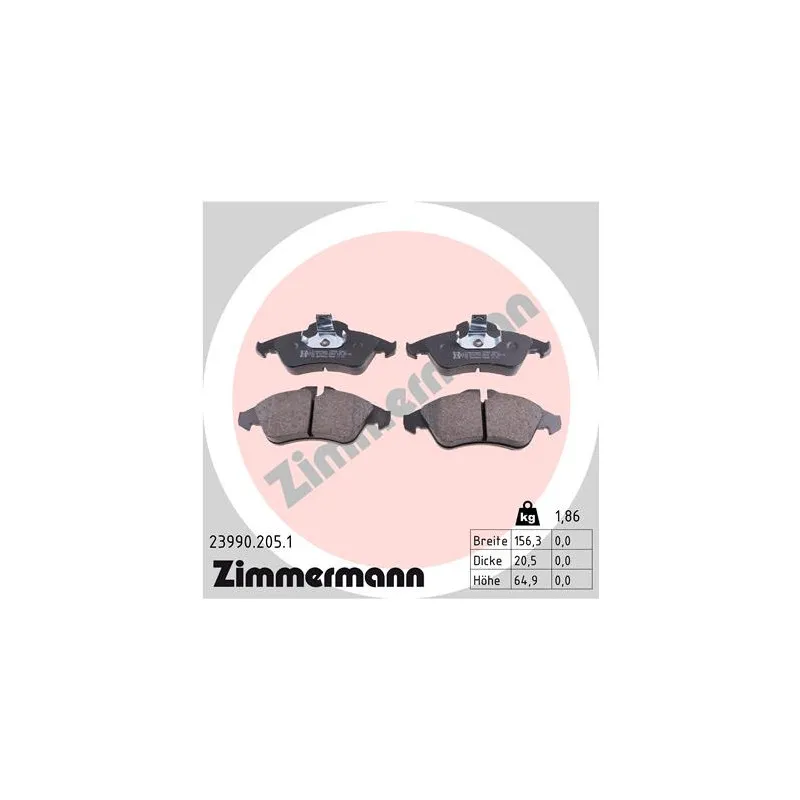 Jeu de 4 plaquettes de frein avant ZIMMERMANN 23990.205.1