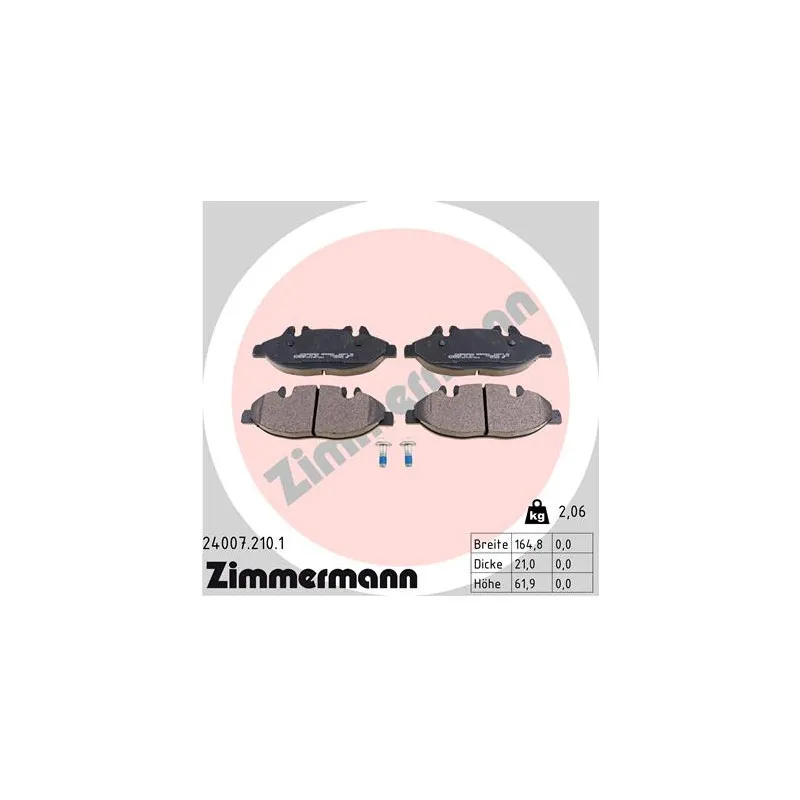 Jeu de 4 plaquettes de frein avant ZIMMERMANN 24007.210.1