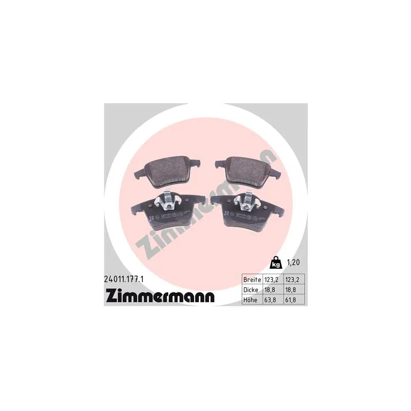 Jeu de 4 plaquettes de frein arrière ZIMMERMANN 24011.177.1