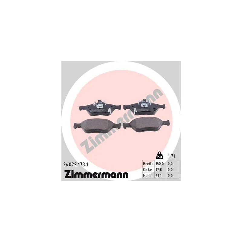 Jeu de 4 plaquettes de frein avant ZIMMERMANN 24022.178.1