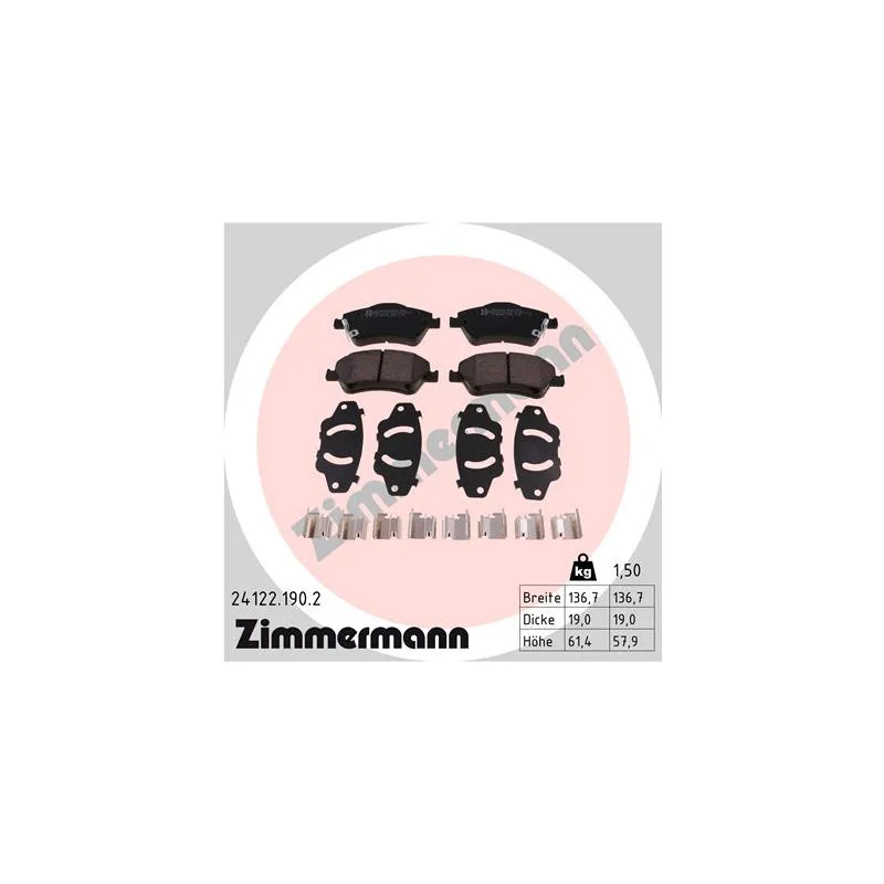 Jeu de 4 plaquettes de frein avant ZIMMERMANN 24122.190.2