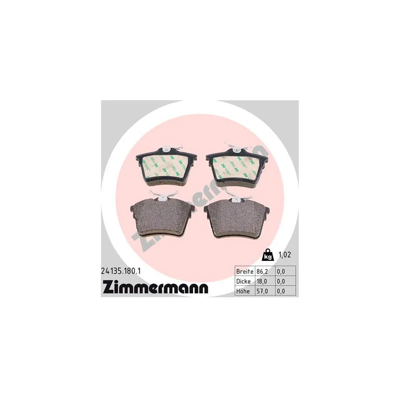 Jeu de 4 plaquettes de frein arrière ZIMMERMANN 24135.180.1
