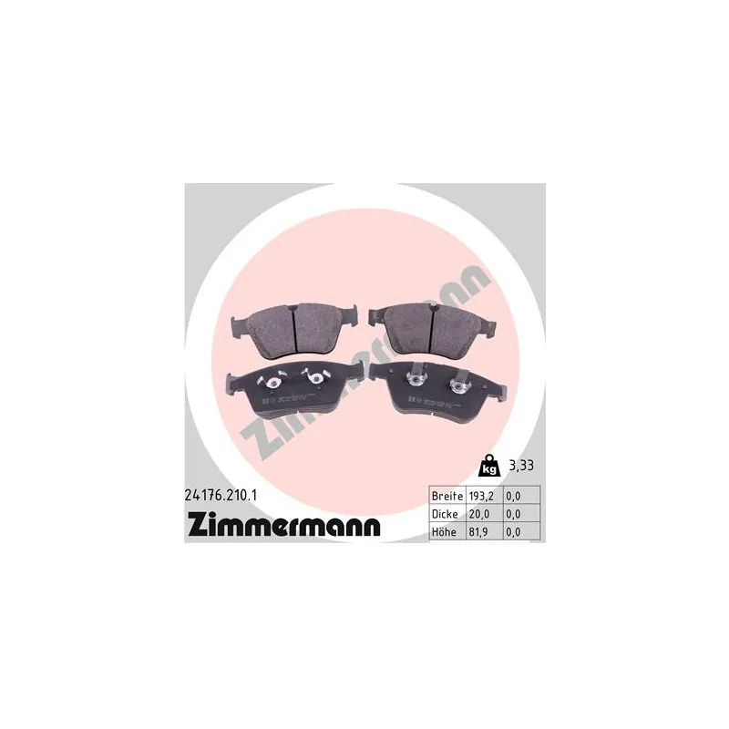 Jeu de 4 plaquettes de frein avant ZIMMERMANN 24176.210.1