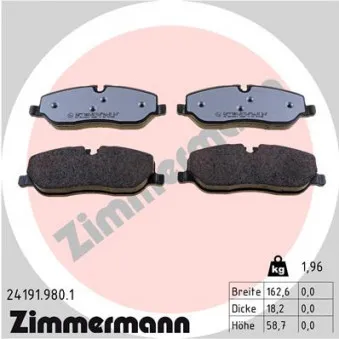 Jeu de 4 plaquettes de frein avant ZIMMERMANN 24191.980.1