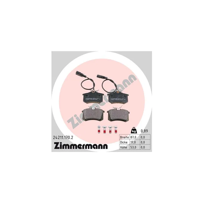 Jeu de 4 plaquettes de frein arrière ZIMMERMANN 24211.170.2