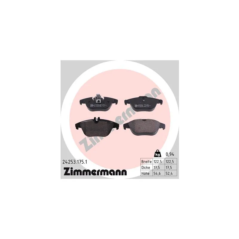Jeu de 4 plaquettes de frein arrière ZIMMERMANN 24253.175.1