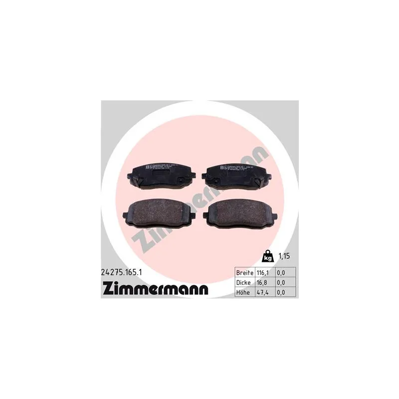 Jeu de 4 plaquettes de frein avant ZIMMERMANN 24275.165.1