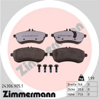 Jeu de 4 plaquettes de frein avant ZIMMERMANN 24306.905.1