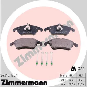 Jeu de 4 plaquettes de frein avant ZIMMERMANN 24310.190.1