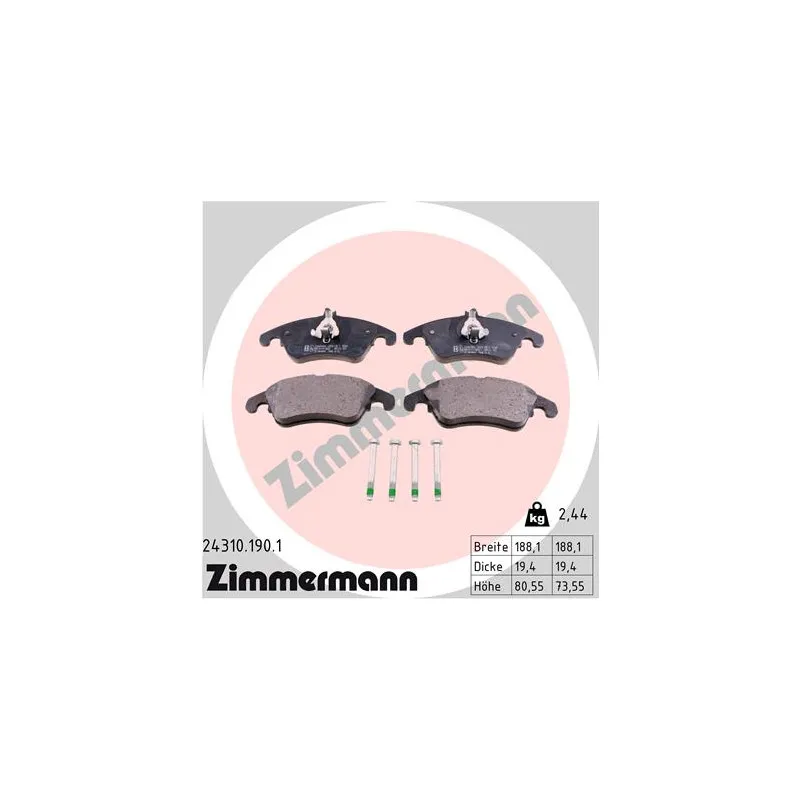 Jeu de 4 plaquettes de frein avant ZIMMERMANN 24310.190.1