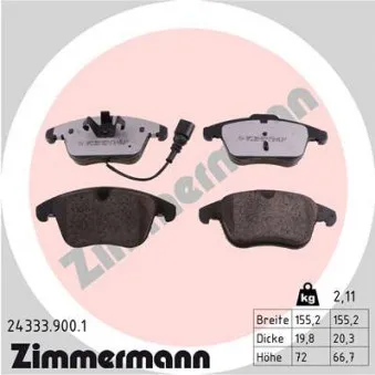 Jeu de 4 plaquettes de frein avant ZIMMERMANN 24333.900.1