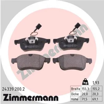 Jeu de 4 plaquettes de frein avant ZIMMERMANN 24339.200.2