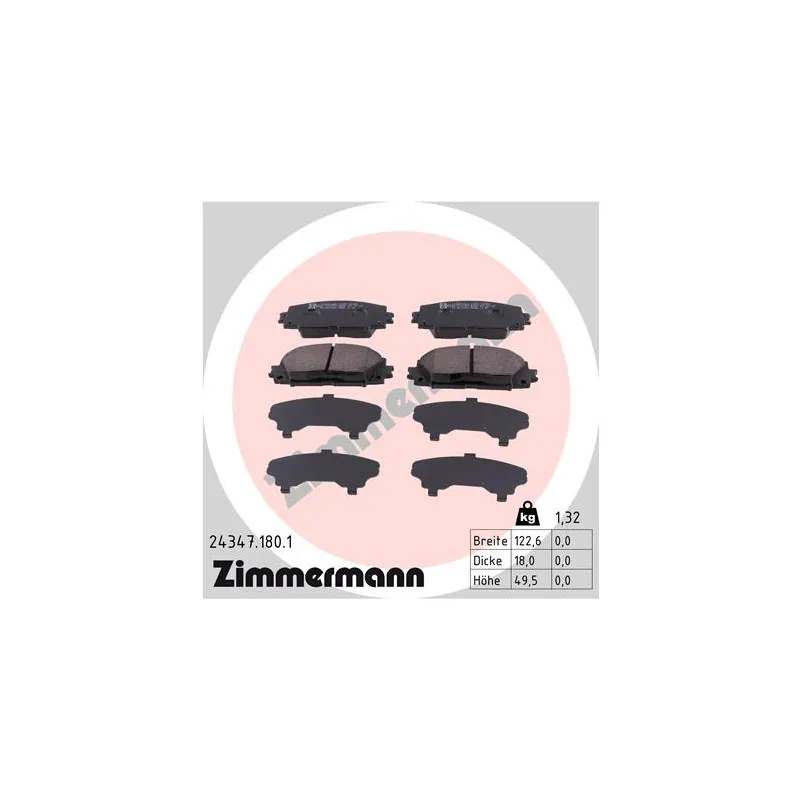 Jeu de 4 plaquettes de frein avant ZIMMERMANN 24347.180.1