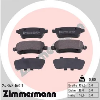 Jeu de 4 plaquettes de frein arrière ZIMMERMANN 24348.160.1