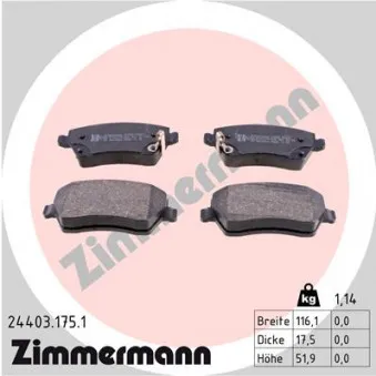 Jeu de 4 plaquettes de frein avant ZIMMERMANN 24403.175.1