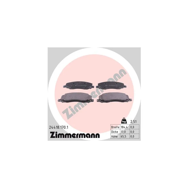 Jeu de 4 plaquettes de frein avant ZIMMERMANN 24418.170.1