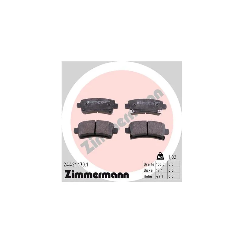 Jeu de 4 plaquettes de frein arrière ZIMMERMANN 24421.170.1