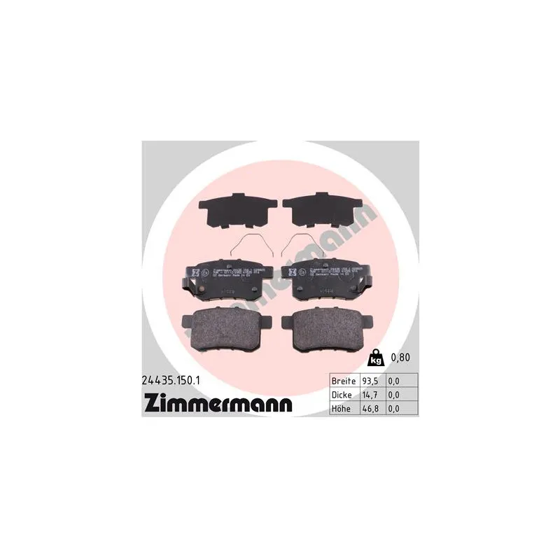 Jeu de 4 plaquettes de frein arrière ZIMMERMANN 24435.150.1